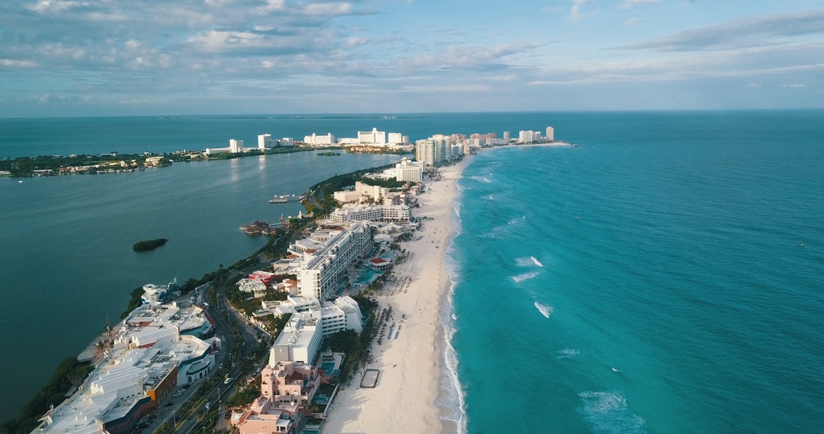 Cancun beach resort at sunset
